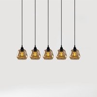 Opviq Suspension Gold 033, verre transparent doré, à 5 lampes linéaire