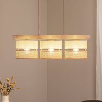 Duolla Treeon pendant light, 3-bulb, wood, jute, natural colour/ecru