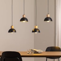EMIBIG LIGHTING Suspension Seco, longueur 90 cm, noir, métal/bois, 4 lampes