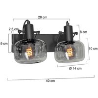 Steinhauer Glaslic vägglampa, 2 lampor, rökgrå, glas, metall