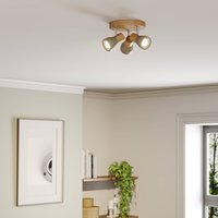 Lindby Filiz spotlight, 3-bulb, Ø 20 cm, wood, concrete, E14