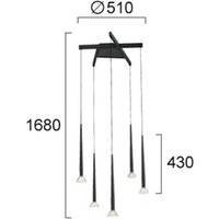 Viokef Rina LED hanging light, black/clear, Ø 51 cm, metal, 5-bulb