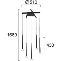 Viokef LED-hänglampa Rina, svart/klar, Ø 51 cm, metall, 5 lampor