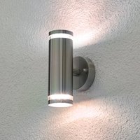 Lindby LED-utomhusvägglampa Tiberius, stål, upp/ner, IP44