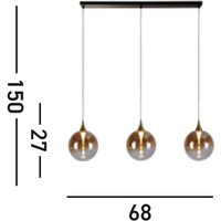 Searchlight LED pendant light Alchemy, 3-bulb, black, amber, glass