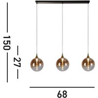 Searchlight LED-hänglampa Alchemy, 3 lampor, svart, bärnsten, glas