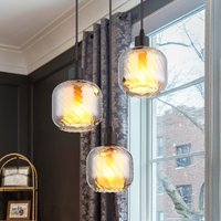 Globo Suspension Xia, Ø 35 cm, gris fumé, à 3 lampes, verre