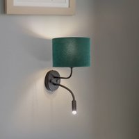 Duolla Roller wall light, dark green velvet, black, with reading light