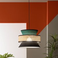 Luce Ambiente Design Hänglampa Gazebo, grön/svart/natur, Ø 40 cm, tyg/rotting