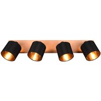 Reality Leuchten Spot pour plafond Tommy, bois/noir/or, longueur 72 cm, 4 lampes