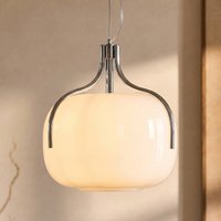 Lucande Christo pendant light, Ø 42 cm, chrome/white, glass