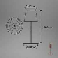 Briloner Lampe à poser LED rechargeable 7508012, marron, 2 700 K IP44 variateur tactile