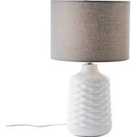 Tischlampe Ilysa, Stoffschirm grau Keramikfuß weiß