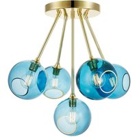 DESIGN BY US Taklampa Ballroom Molecule, blå, glas, 5 lampor