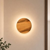 Elobra Havana M LED wall light, knotty oak/metal, Ø 34 cm, IP44