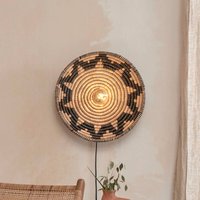 Good & Mojo Good & Mojo vägglampa Andros, svart/naturfärgad, stickpropp, Ø 45cm