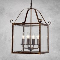 ORION Manto pendant light, angular, antique gold, 4-bulb