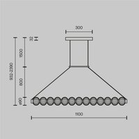 Maytoni LED-hänglampa AMULET, längd 110 cm, guldfärgad, metall/glas