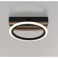 Globo Blevins LED ceiling light, matt black/wood effect, Ø 25 cm