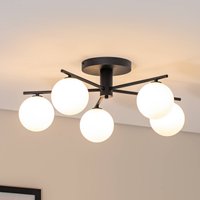 Jupiter Plafonnier Prato, noir/blanc, verre, à 5 lampes