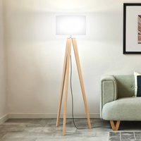 FISCHER & HONSEL Golvlampa SHINE-WOOD, vit/nickel/ek, höjd 164 cm 3 x E27