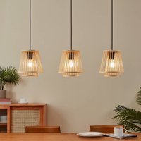 EGLO Hykeham pendant light, length 91 cm, natural, 3-bulb, bamboo