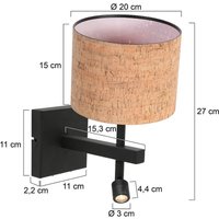 Steinhauer Applique murale Stang, noir/marron Lampe de lecture LED Hauteur 27 cm Liège