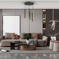 Eko-Light Hänglampa Monza, svart/guld, 7 lampor