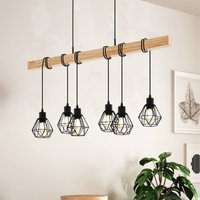 EGLO Townshend pendant light, length 100 cm, black/oak, 6-bulb.