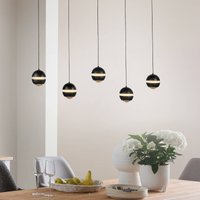 SCHÖNER WOHNEN LED hanging light Lini black 5-bulb long 3,000K