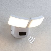 Lindby LED-utomhusvägglampa Nikias, 30 cm, sensor, 2 lampor, vit