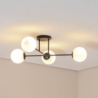 Euluna Glassy ceiling lamp, 4-bulb, crossed, black/opal