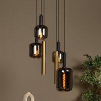 Lucide Joanet hanging light, Ø 65 cm, smoke/brass glass/metal 6-bulb.