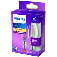 Philips LED-ljus filament E14 4,3W 2 700 K 2-pack