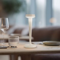 Lucande LED rechargeable candle holder Lea, vase, beige, 28 cm