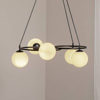 EMIBIG LIGHTING Libra vardagsrumslampa, opal/svart, Ø 70 cm, glas, 5 lampor.
