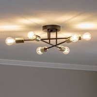 Euluna Anvil ceiling light, black/gold, 6-bulb