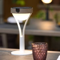 Lampa stołowa solarna LED Tyble, biały / teak, 2700 K, 200 lm