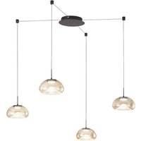 Fabas Luce Suspension LED Brena, à 4 lampes, cognac, verre, CCT, à intensité variable