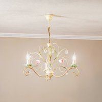 Luminex Florina chandelier with floral decoration, 3-bulb