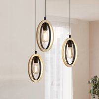 EGLO Basildon hanging light, wood details 3-bulb, rings