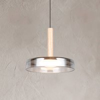 Trio Lighting Suspension LED Celeste, chrome/bois, Ø 22 cm, verre, intensité variable