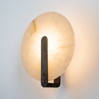 Zambelis LED wall light 2553, white/black, Ø 25 cm, alabaster