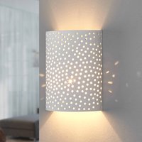 Lindby vägglampa Jiru, höjd 23 cm, vit, halvcirkelformad, gips