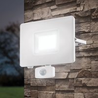 EGLO Utomhus LED-spot Faedo 3 med sensor, vit, 50 W