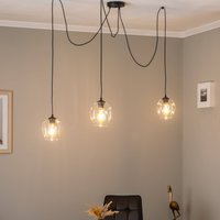 EMIBIG LIGHTING pendellampa Starla, decentral, 3 lampor, klar, glas, E27