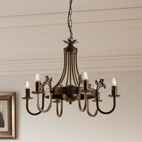 Jupiter Castle chandelier, dark hand-patinated, 6-bulb