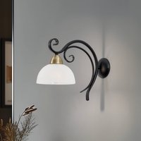 Luminex Applique murale Flora, un abat-jour en verre, noir/laiton