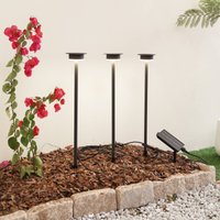Lindby Lyris LED solar light, set of 3, black, aluminium, 3,000K