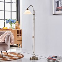 Lindby Otis floor lamp, antique brass, glass, 170 cm, E27